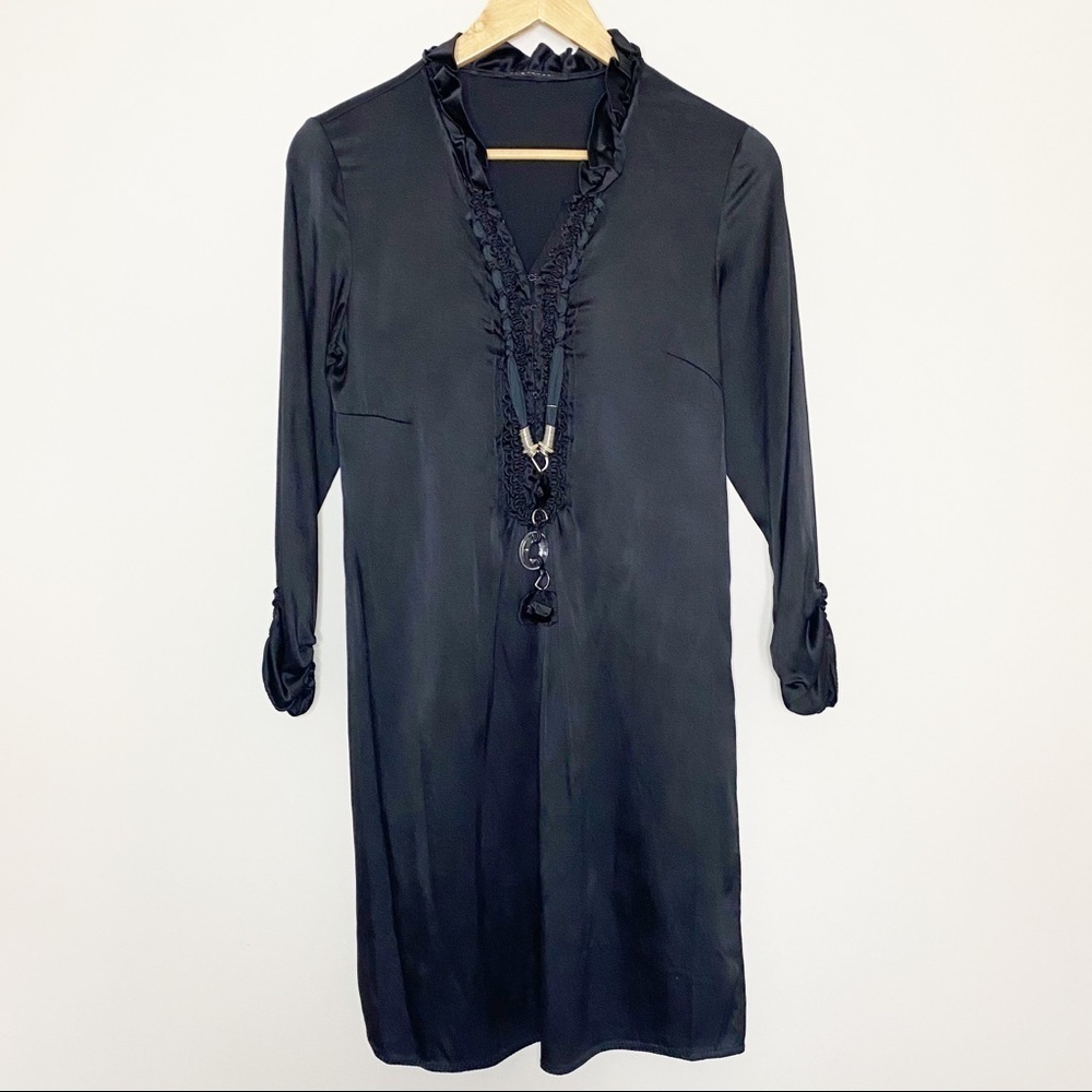 Elie Tahari Silk Midi Jeweled Ruched Cocktail Dress